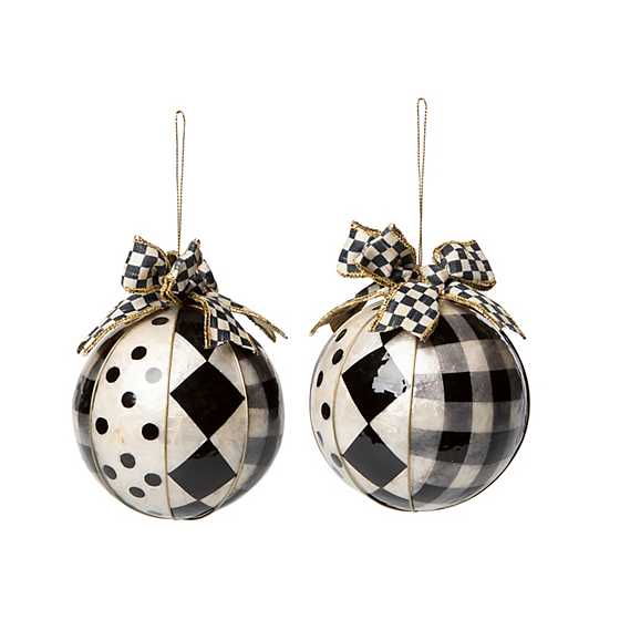 Black & White Patchwork Capiz Ornaments - Set of 2