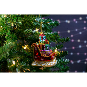 Sleigh with Gifts Glass Ornament